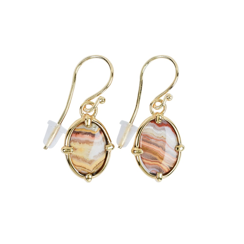 Orecchini Agata pizzo ovale (12 x 8 mm), 3,6 cm, placcati oro | Marco Schreier
