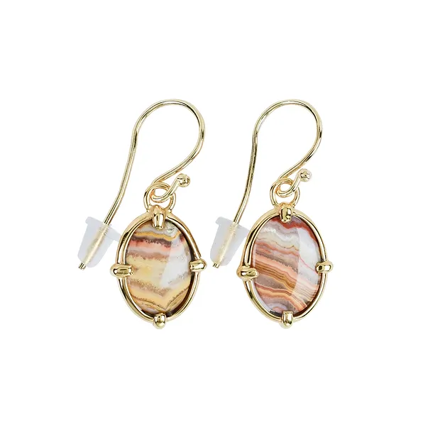 Orecchini Agata pizzo ovale (12 x 8 mm), 3,6 cm, placcati oro | Marco Schreier