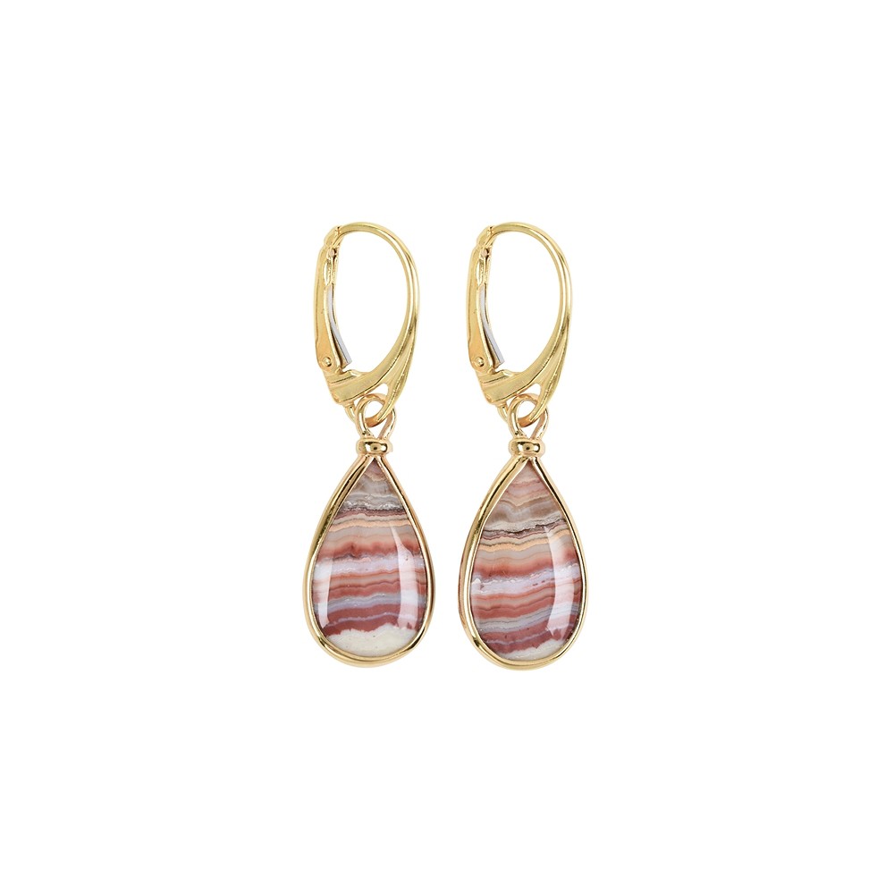 Lace Agate (red) drop earrings (18 x 10mm), 4.3cm, gold-plated | Marco Schreier