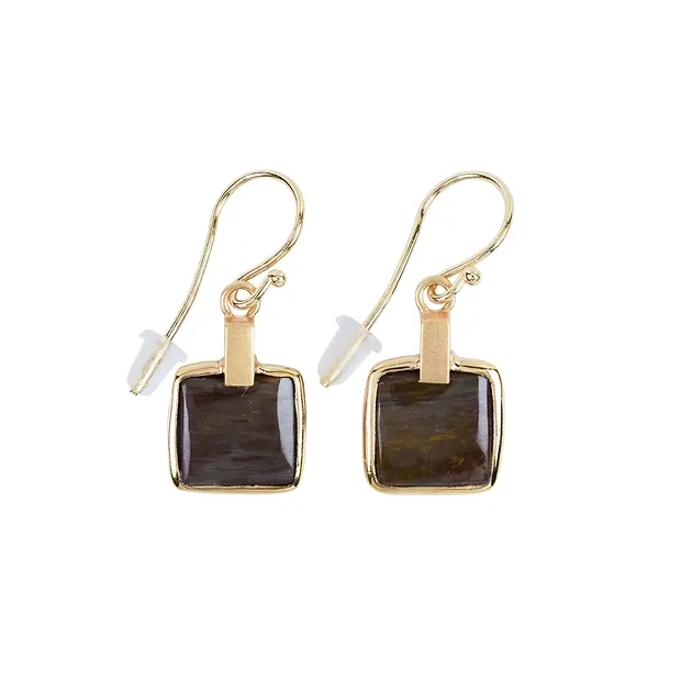 Boucles d'oreilles avec crochets Bois silicofié carrés, 3,6cm, doré | Marco Schreier