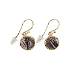 244009220011 Boucles d'oreilles avec crochets en Agate de prairie (fossile végétal), rond, 3,2cm, doré | Marco Schreier