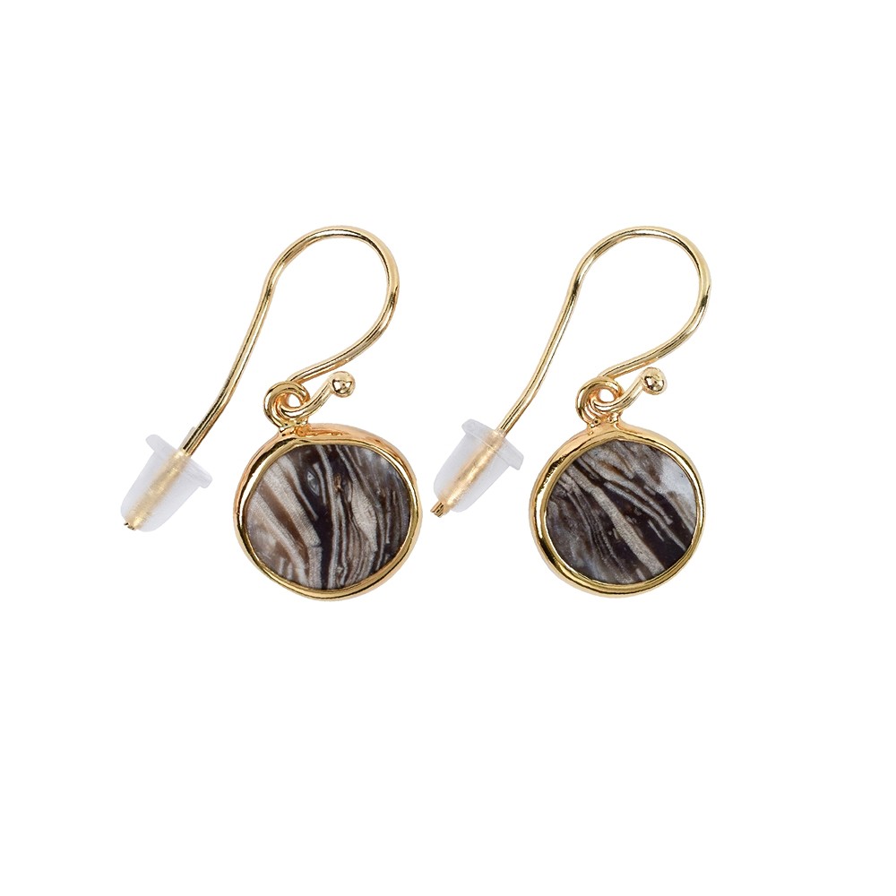 Earrings prairie Agate (plant fossil) round, 3.2 cm, gold-plated | Marco Schreier
