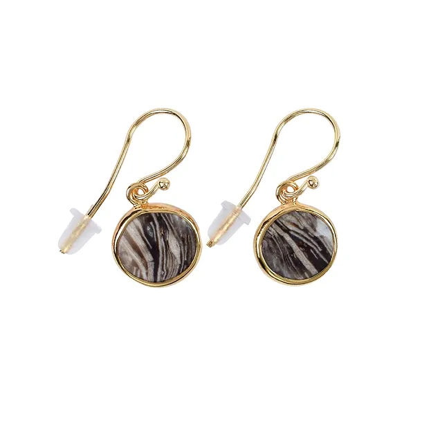 Boucles d'oreilles avec crochets en Agate de prairie (fossile végétal), rond, 3,2cm, doré | Marco Schreier