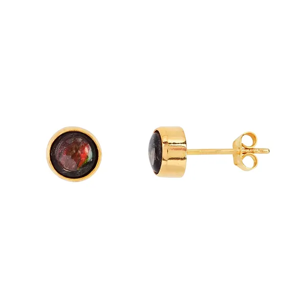 Ammolite round Earstud (6mm) red-orange, 0.7cm, gold-plated | Marco Schreier