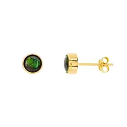 244009220020 Ohrstecker Ammolith rund (6mm) grün, 0,7cm, vergoldet | Marco Schreier