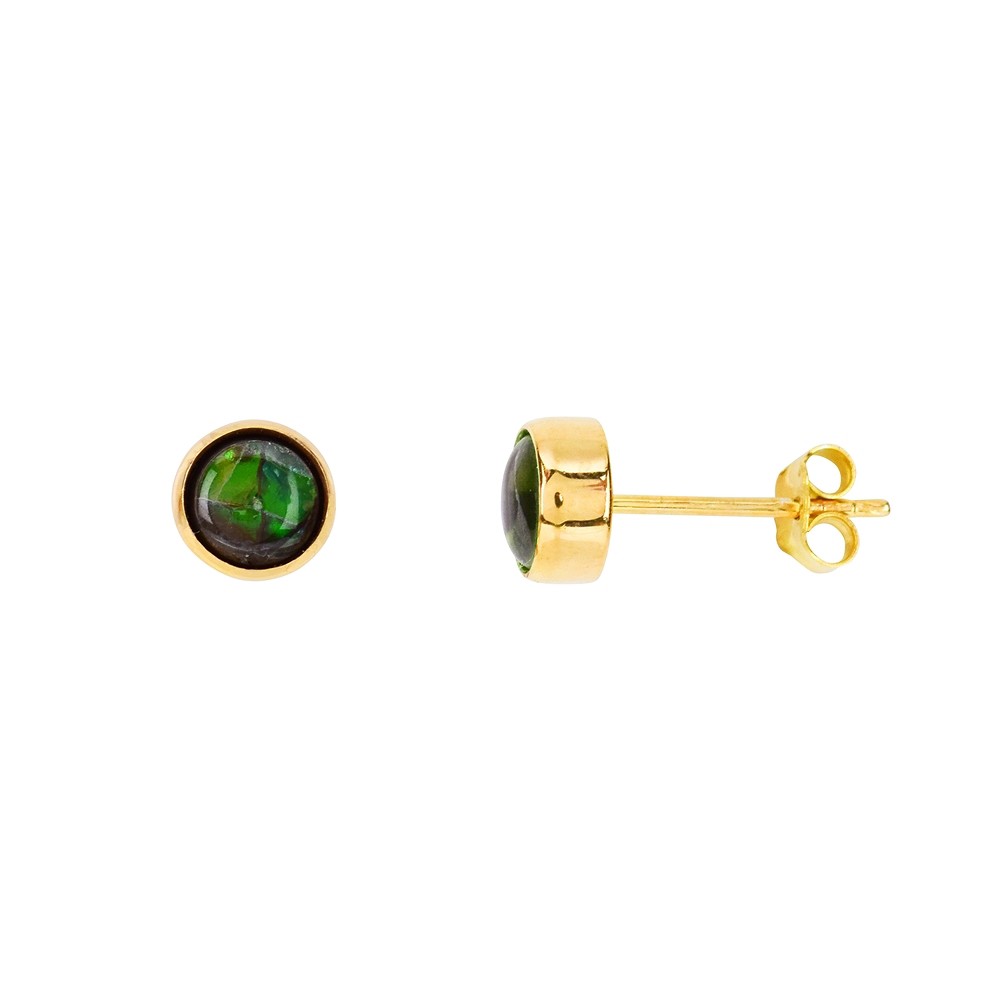 Pendientes Ammolita redonda (6mm) verde, 0,7cm, bañados en oro | Marco Schreier