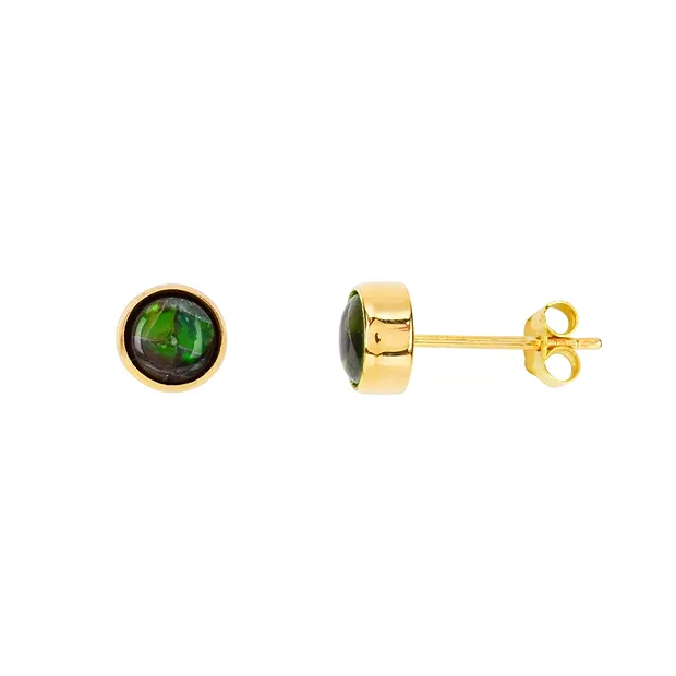 Clous d'oreilles Ammolite rond (6mm) vert, 0,7cm, doré | Marco Schreier