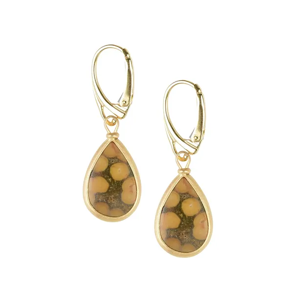 Ocean Jasper drop earrings (18 x 10mm), 4.1cm, gold-plated | Marco Schreier