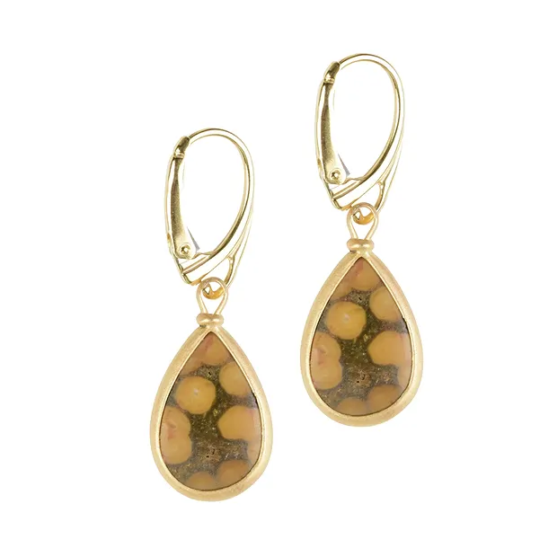 Orecchini a goccia Diaspro oceanico (18 x 10 mm), 4,1 cm, placcati oro | Marco Schreier