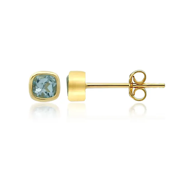 Topaz (blue) earstuds, square (4mm), faceted, 0.5cm, gold-plated | Marco Schreier