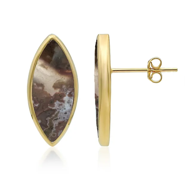 Pendientes Jaspe oceánico, marquesa (20 x 8 mm), 2,1 cm, chapados en oro | Marco Schreier