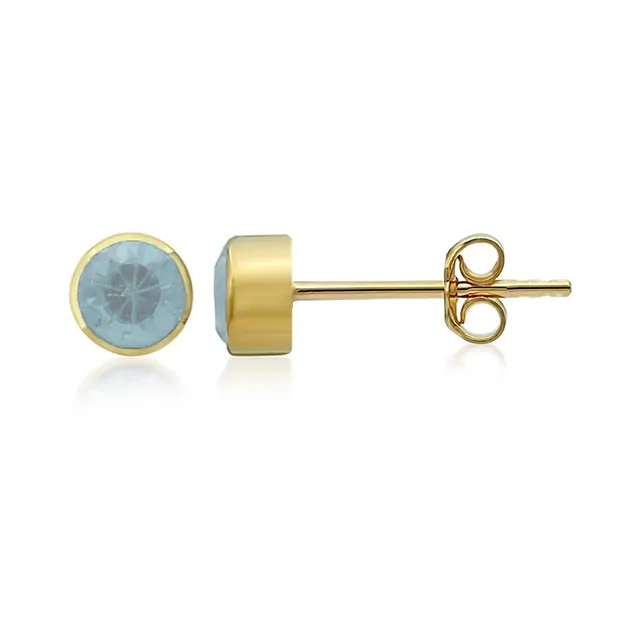 Perno auricolare Topazio (blu) rotondo (6 mm), sfaccettato, 0,7 cm, placcato oro | Marco Schreier