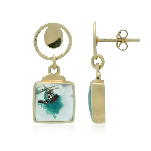Pendientes Gema sílice cuadrados (9,5 mm), 2,4 cm, chapados en oro | Marco Schreier
