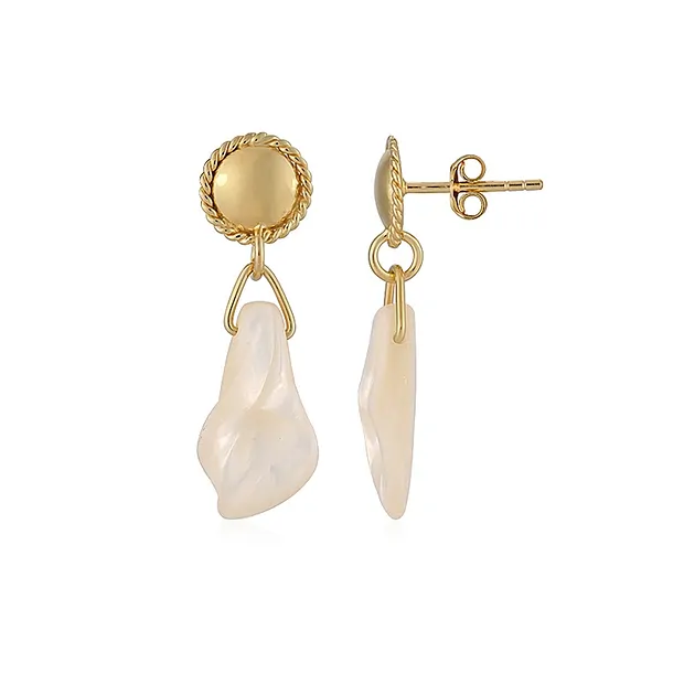 Pendientes Flor de Madre Perla (Nácar), 18 x 9,5 mm, 3,2 cm, chapados en oro | Marco Schreier