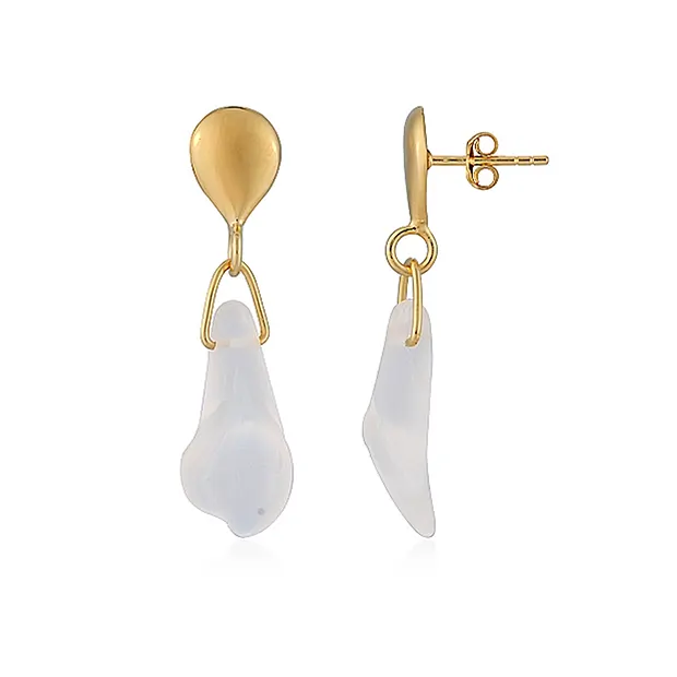 Pendientes Cristal de roca, flor (20 x 10 mm), 3,8 cm, chapados en oro | Marco Schreier