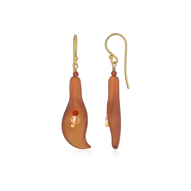 Orecchini corniola (bruciata), fiore (30 x 10 mm), 4,5 cm, placcati oro | Marco Schreier