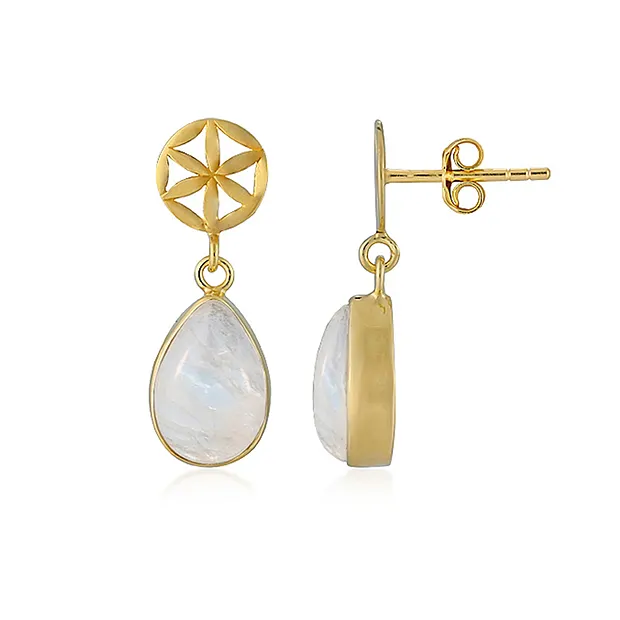 Ohrstecker Labradorit (weiß), Tropfen (12 x 8mm), 2,3cm, vergoldet | Marco Schreier