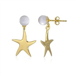 244009230034 Clous d&#x27;oreilles Cristal de roche boule, &#xE9;toile, 2,6cm, dor&#xE9; | Marco Schreier