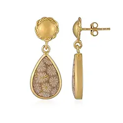 244009230035 Pendientes, Coral petrificado, gota (20 x 10mm), 3,9cm, bañados en oro | Marco Schreier