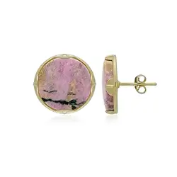 244009230073 Earstud Rhodonite round (15mm), 1.6cm, gold-plated | Marco Schreier