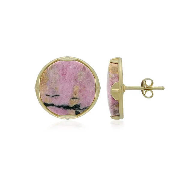 Earstud Rhodonite round (15mm), 1.6cm, gold-plated | Marco Schreier