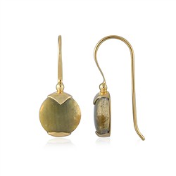 244009230229 Earrings Petrified Wood (green) round (10mm), 2.2cm, gold-plated | Marco Schreier