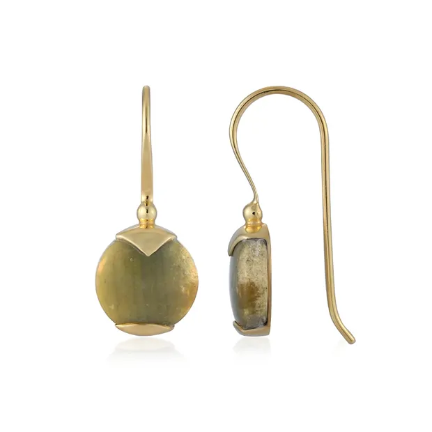 Boucles d'oreilles avec crochets en Bois silicofié (vert) rond (10mm), 2,2cm, doré | Marco Schreier