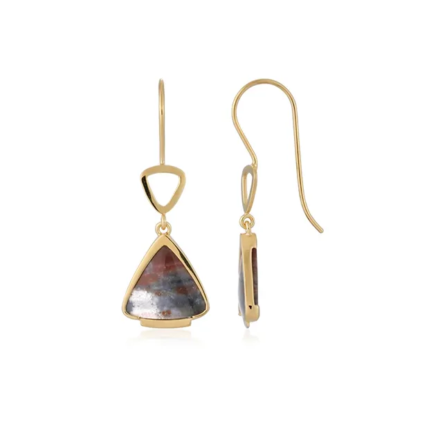 Earrings chalcedony (multicolored), trillion (15mm), 4.1cm, gold-plated | Marco Schreier