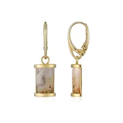 244009240004 Earrings Moss Agate (yellow), half cylinder (15 7.5mm), 3.0cm, gold-plated | Marco Schreier