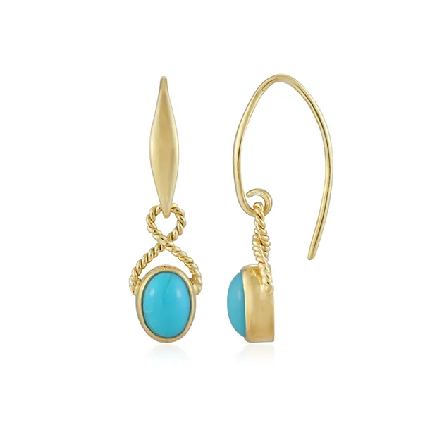 Earrings Turquoise (stab.), oval (8 x 6mm), 3.0cm, gold-plated | Marco Schreier
