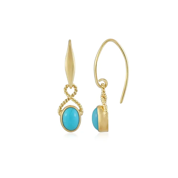 Earrings Turquoise (stab.), oval (8 x 6mm), 3.0cm, gold-plated | Marco Schreier