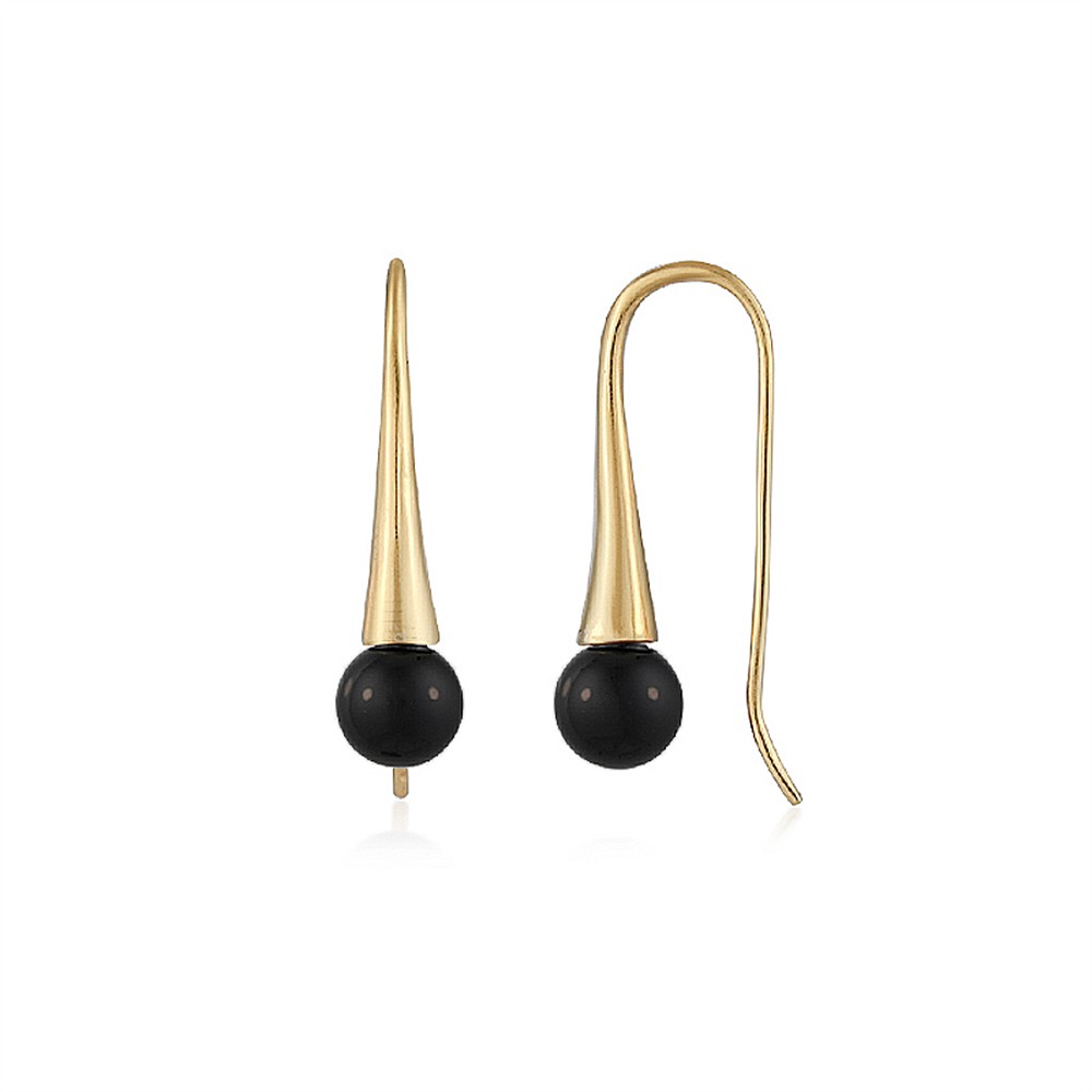 Earrings Onyx, ball (6mm), 2.4cm, gold-plated | wholesaler gems & healing stones
