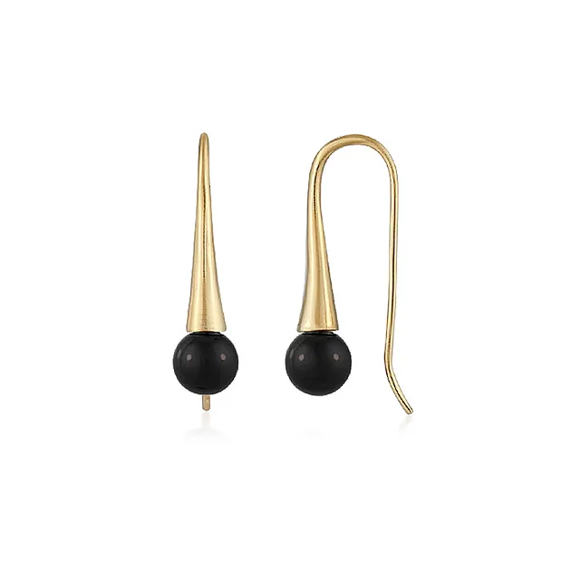 Orecchini pendenti in onice (sintetico), a sfera, 2,4 cm, placcati in oro | Marco Schreier