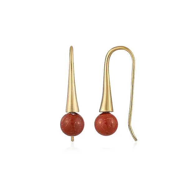 Pendientes Jaspe (rojo), bola (6mm), 2,4cm, bañados en oro | Marco Schreier