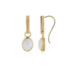 244009240020 Pendientes labradorita (blanca), oval (11 x 9 mm), 3,3 cm, chapados en oro | Marco Schreier