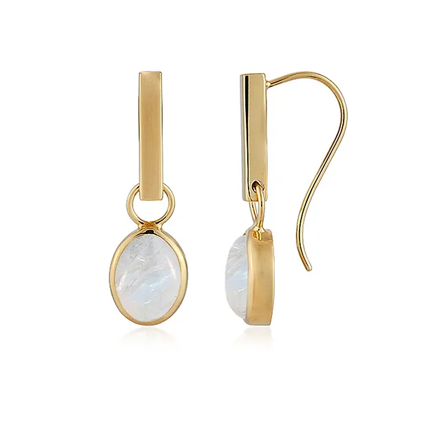 Boucles d'oreilles avec crochets, Labradorite (blanche), Ovale (11 x 9mm), 3,3cm, doré | Marco Schreier