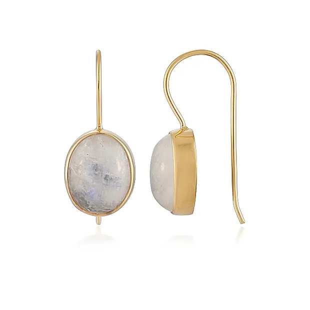 Boucles d'oreilles avec crochets, Labradorite (blanche), Ovale (12 x 10mm), 2,5cm, doré | Marco Schreier