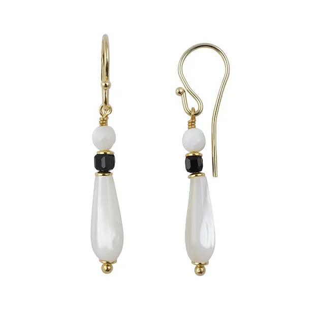 Earrings Mother of Pearl drop (15mm), Tourmaline (black), 4.0cm, gold-plated | Marco Schreier