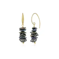 244009240082 Earrings pearl, Keshi (8 - 10mm) petrol, 3.6cm, gold-plated | Marco Schreier
