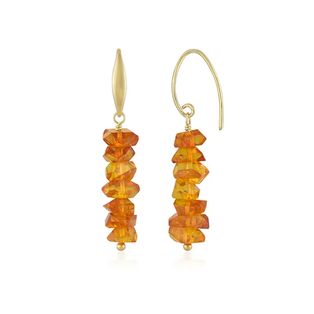 Boucles d'oreilles avec crochets en ambre (moyen) Freeform facetté, 4,3cm, doré | Marco Schreier