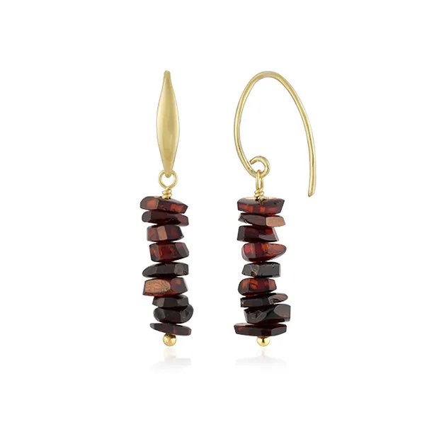 Boucles d'oreilles avec crochets en ambre (foncé) Freeform facetté, 4,0cm, doré | Marco Schreier