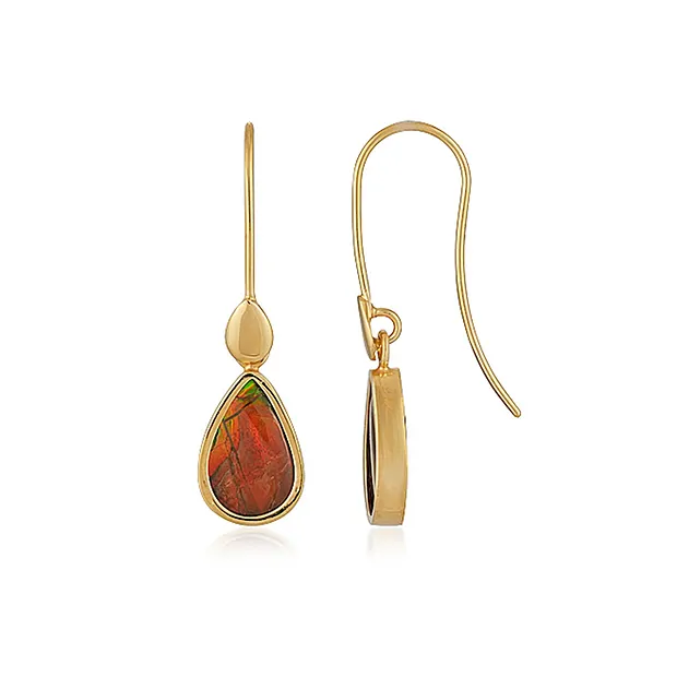 Orecchini a goccia di Ammolita (12 x 8 mm), 3,2 cm, placcati oro | Marco Schreier