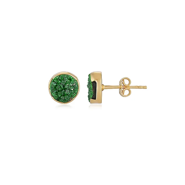 Pendientes Uvarovita, redondos (8 mm), 0,9 cm, chapados en oro | Marco Schreier
