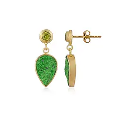 244009250004 Earstud Uvarovite, drop (15 x 10mm), Peridote, 2.5cm, gold-plated | Marco Schreier
