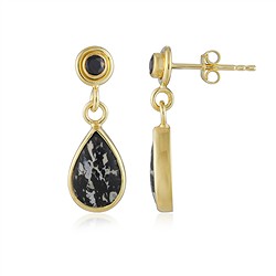 244009250014 Ohrstecker Palmholz schwarz/weiß, Tropfen (18 x 12mm), 2,5cm, vergoldet | Marco Schreier