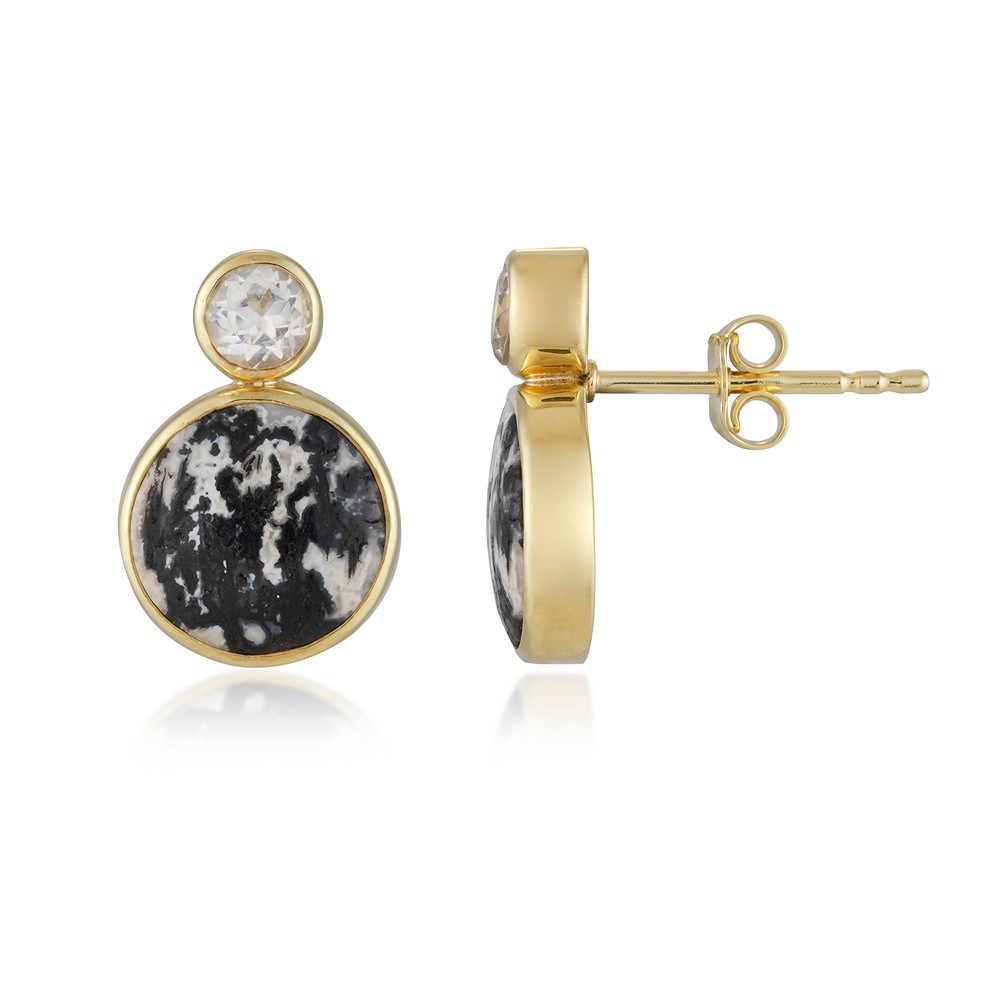 Ohrstecker Palmholz schwarz/weiß, rund (10mm), 1,5cm, vergoldet | Marco Schreier