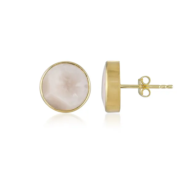 Pendientes de natrolite, redondos (12 mm), 1,3 cm, chapados en oro | Marco Schreier