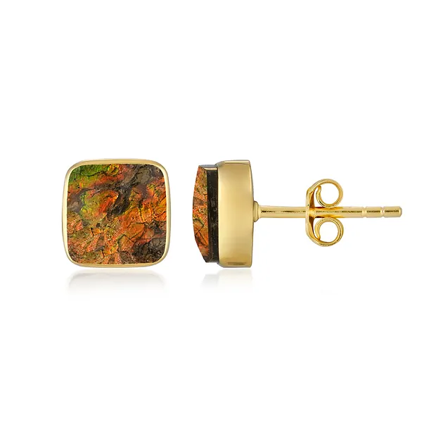Clous d'oreilles Ammolite Cushion (8mm), 0,9cm, doré | Marco Schreier