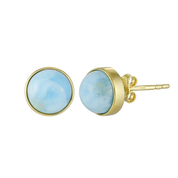 Ohrstecker Larimar, rund (8mm), 0,9cm, vergoldet | Marco Schreier