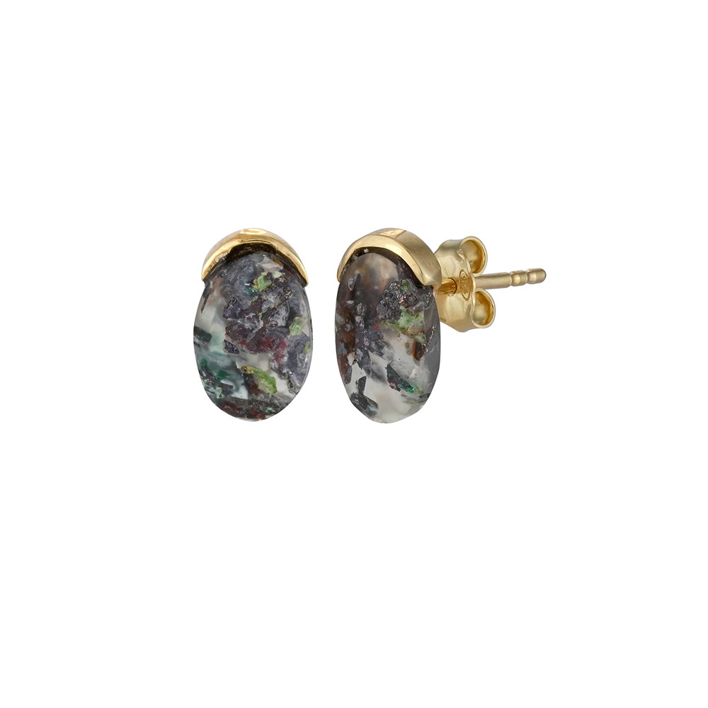 Orecchini a bottone in calcedonio Venus (10 × 7 mm), 1,1 cm, placcati in oro | Marco Schreier